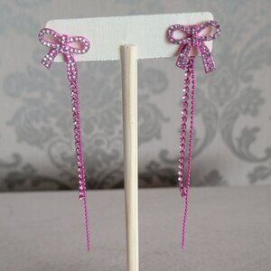 Hot Pink Bow Long Earrings